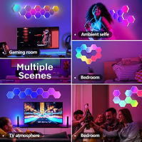 Herní nástěnné svítidlo LED Hexagon, balení 10 kusů Hexagon RGBIC Music Sync Light Panel Voštinové nástěnné světlo DIY kombinova